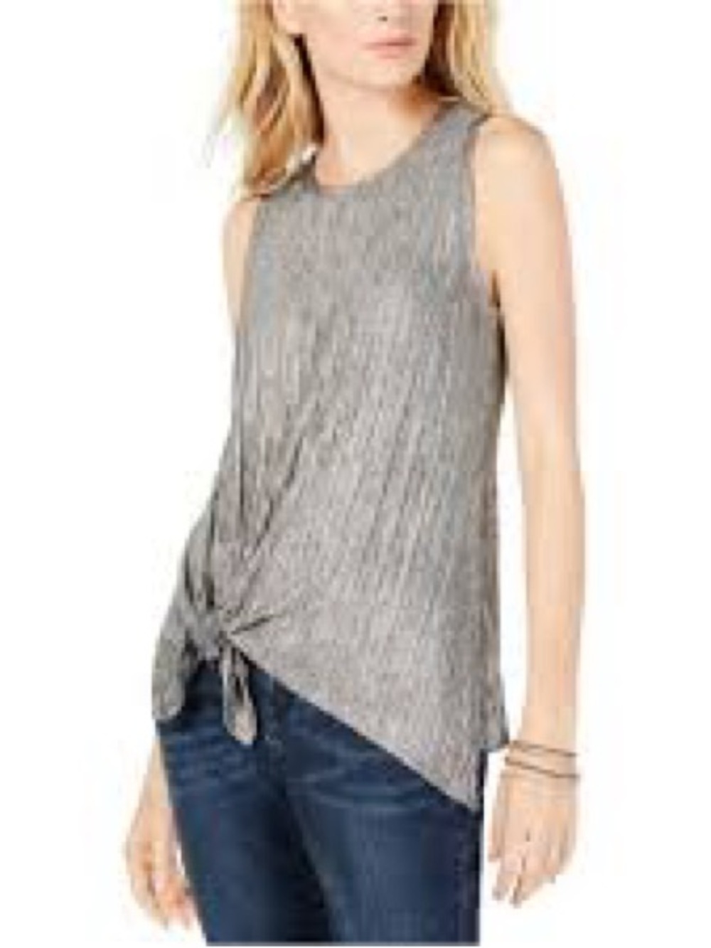 Sleeveless Silver Metallic Tie-Hem Tank Top - Gray XL